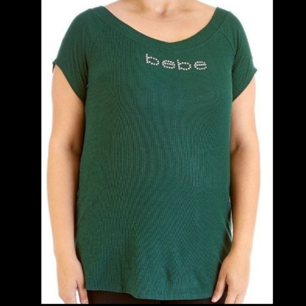 cute green bebe top with sparkles. nwt